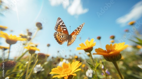 Butterfly with beautiful flowers, nature background with butterflies