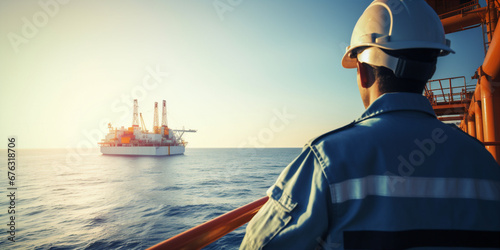 an oil worker is sitting on a boat in the sea