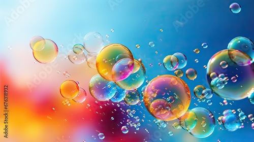 Rainbow gradient bubbles floating in a dreamy dark background.