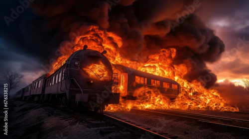 flames engulf a train, prompting swift action in a tense and dangerous situation.