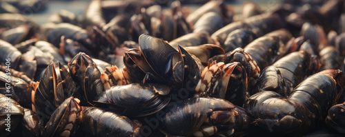 Raw seafood or sea shells or barnacles.