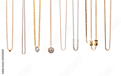 Beautiful Collection of Colorful Necklaces Isolated on Transparent Background PNG.