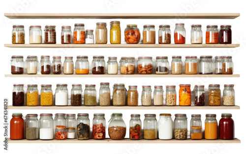 Amazing Pantry shelve with Different Ingredients in a Bottle Isolated on Transparent Background PNG.