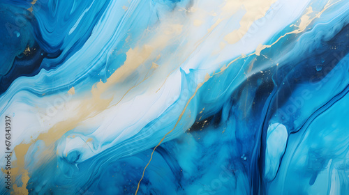 Abstract ocean- ART. Natural Luxury. Style incorporates the swirls of marble or the ripples of agate. Very beautiful blue paint with the addition of gold powder. generative AI.