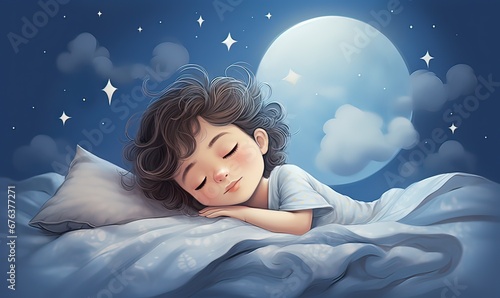 Ai illustrazione per bambini, fanciullo che dorme 01