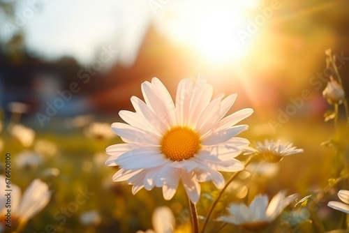 Morning Glow on Blooming Daisy