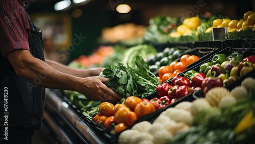 Man Selecting Fresh Vegetables in Grocery Store