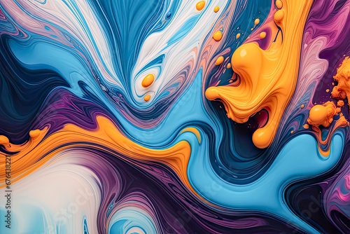 Abstract beauty of liquid paints in slow flow mixing gently, concept graphic resources, generative ai 