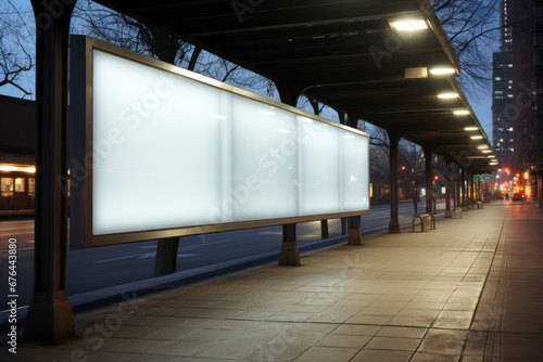 White billboard standing near the subway tracks, advertising space, Generative AI