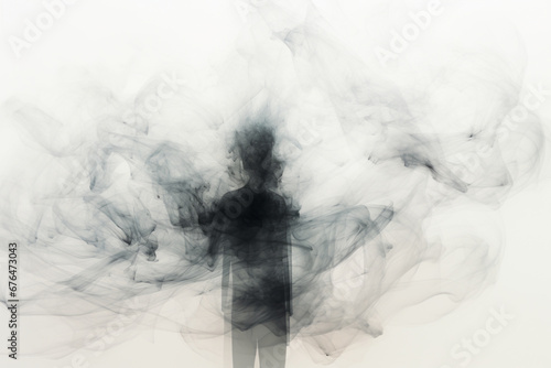 How pollution harms children. Silhouette of a child made of black smoke. The concept of air pollution, the harm of pollution, the harm of smoking.