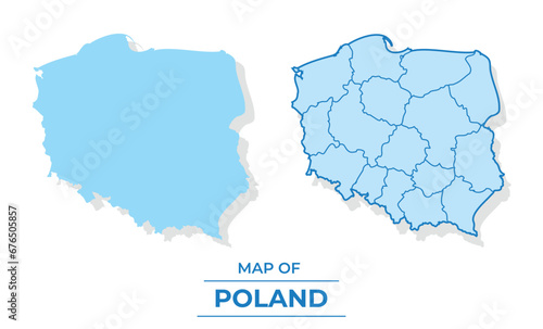 Vector Poland map set simple flat and outline style illustration