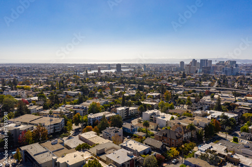Aerial images over housing and apartment communities in Oakland, California
