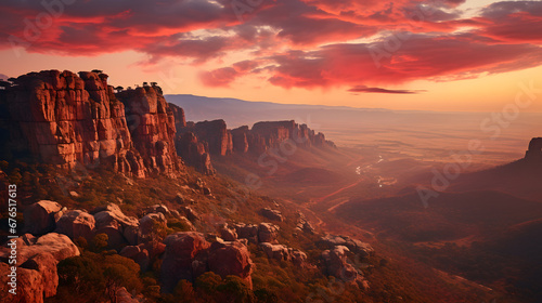 A photo of the Valley of Desolation, with the unique rock formations as the background, during a fiery sunset