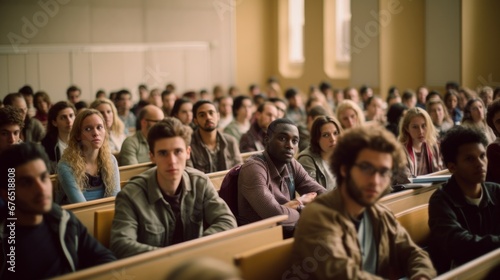 Diverse College Lecture Hall with Active Student Participation
