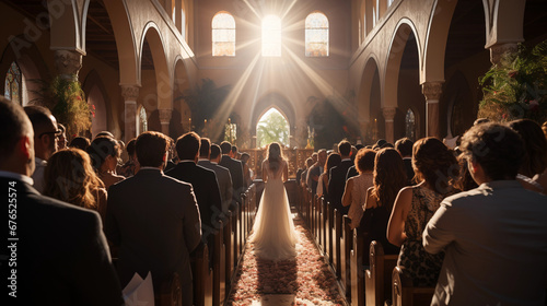 Wedding Ceremony in a Cathedral: A romantic and elegant scene of a Christian wedding ceremony taking place in a beautiful cathedral