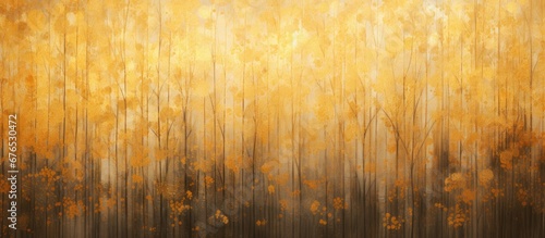 In the summer the light filters through the dense forest casting a golden glow on the leaves of the vintage trees creating a mesmerizing abstract pattern against the textured background rem