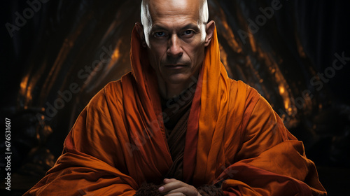 Bald buddhist monk.