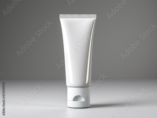 tubetto di crema cosmetica su sfondo neutro bianco, spazio per testo, fotografica estetica di prodotto cosmetico o farmaceutico da pubblicizzare
