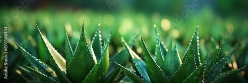 green aloe leaves with dew drops