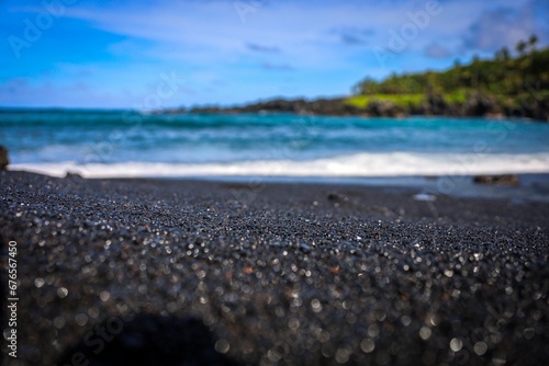 Black sand beach at Waianapanapa park in Maui, Hawaii
