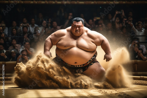 A powerful sumo wrestler on the ring