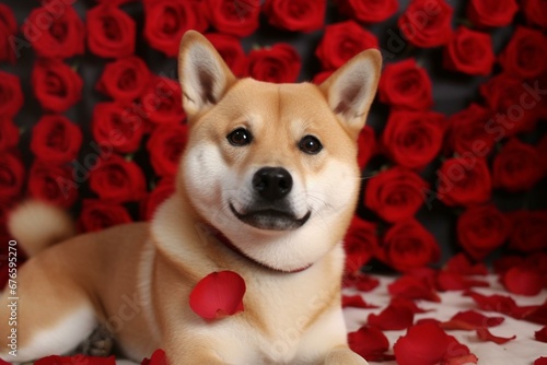 Celebrate Valentine's Day with a unique love-themed doge rose. Generative AI