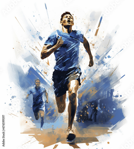 Sketch of an athlete running to victory in a competition. Illustration suitable for wallpaper, background or printing.