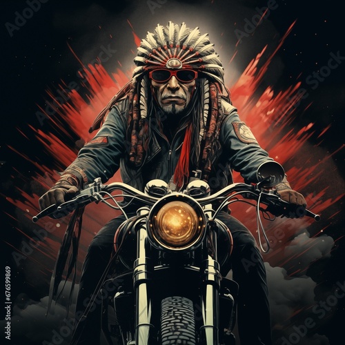 Biker leader in the guise of a Native American chief