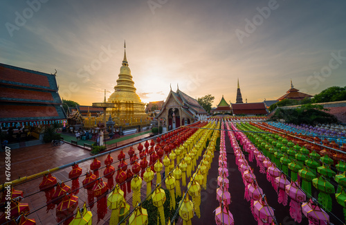 Hundred thousand lantern festival in Lamphun is part of the Loi Krathong Festival or Yi Peng Festival To be offered as a Buddhist worship of Phra That Hariphun in lamphun, Thailand.Paper lantern Asia