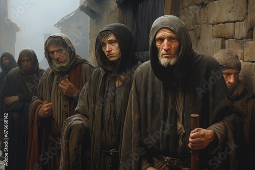 Sad Medieval Lepers in the streets Generative Ai