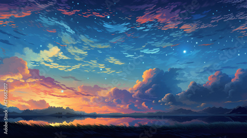 Beautiful Pixel Art Star Sky at Dawn Time