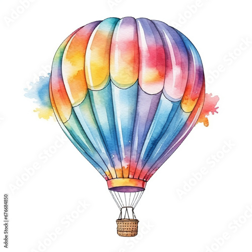 カラフルな気球の水彩イラスト 白背景