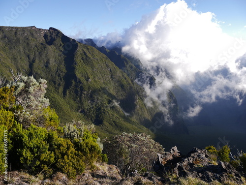 Impressive landscape in Reunion island on the way to Fournaise volcano