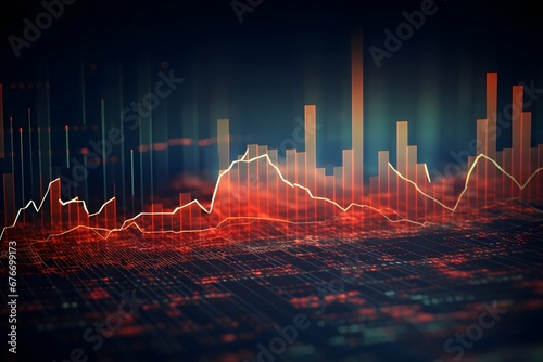 stocks listed in different exchanges with a red background, in the style of tilt shift, squiggly line style, moody atmosphere, screen format, uhd image, graph paper, atmospheric