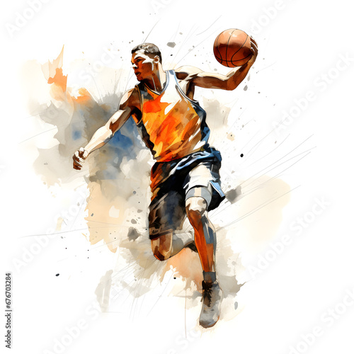 Basketball player watercolor painting. Generative ai. 