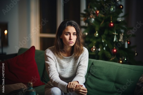 Melancholic Woman Missing Someone During Christmas