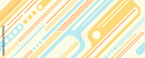 水色、黄色、オレンジの抽象的背景 図形 線 丸 斜めのパターン クリーム色の背景