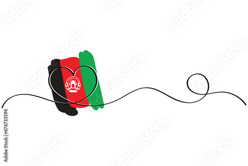 Line art of heart symbol with Afghani flag. Vector art. Minimalist art design. Isolated graphics. Nationalism. Afghanistan.