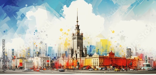 Warsaw city skyline in pop art style