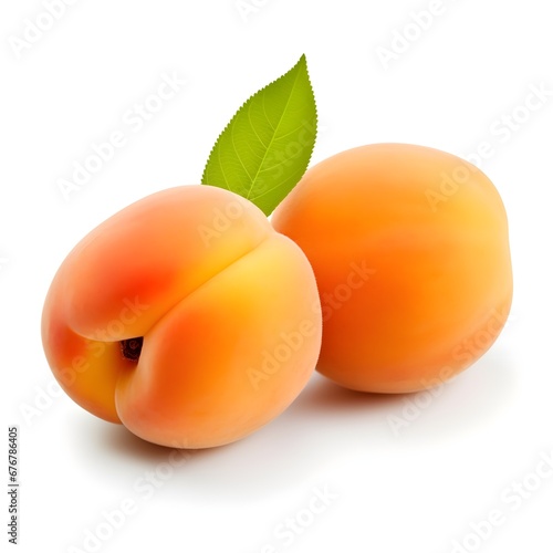 Fresh ripe apricot with leaf isolated white background AI generated