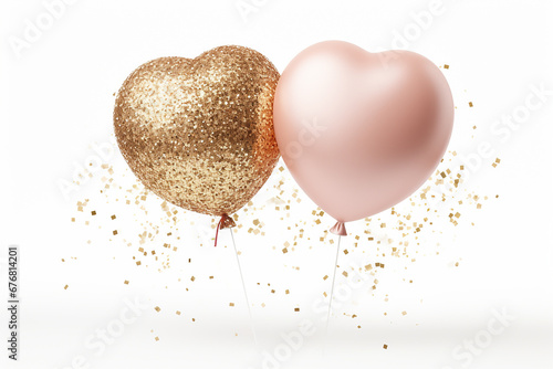Metallic love air balloons with glitter confetti. Colorful heart balloons isolated on white background. for anniversary, birthday, wedding, party. Generative AI