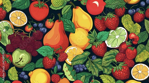 a colorful fruit pattern with many different fruits