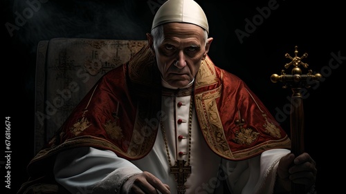 pope benedict sits in a chair smoking a pipe on a table