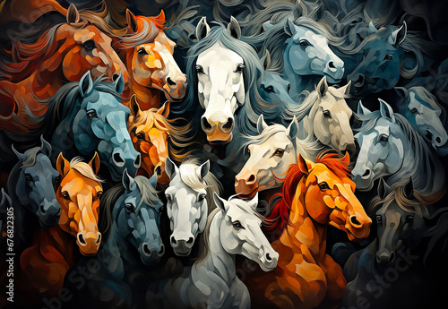Pferde - Tierköpfe, die das gesamte Bild ausfüllen. 
