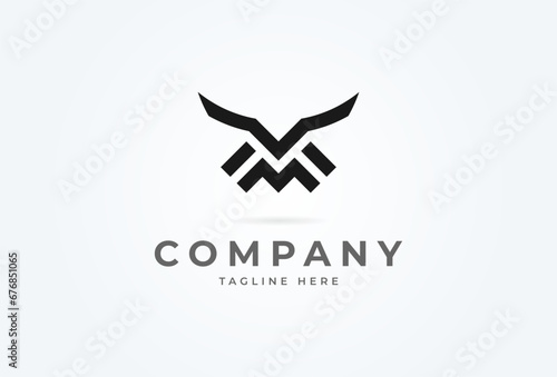 Initial M Horn logo. minimalist letter M with Horn design logo. flat design logo template. vector illustration