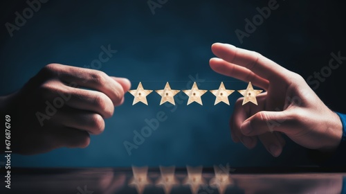 Hand choose five star symbol to increase rating of company. Concept of satisfaction, quality and performance of services. Copy space for web, Generative AI
