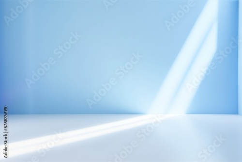 Abstract blue studio background for product presentation. Empty room with shadows of window. Display product with blurred backdrop, Generative AI