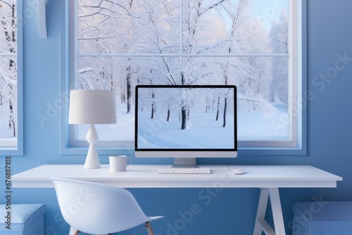 Realistic snowy view on a computer monitor 