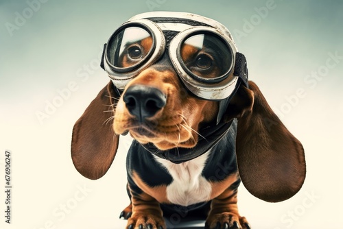 a basset hound with his ears flying away wearing goggles isolate, Generative AI
