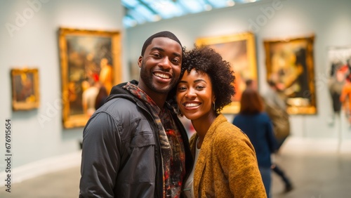 happy couple at art museum